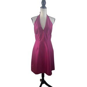 Vintage Fuchsia Satin Halter Dress Knee-Length Womens